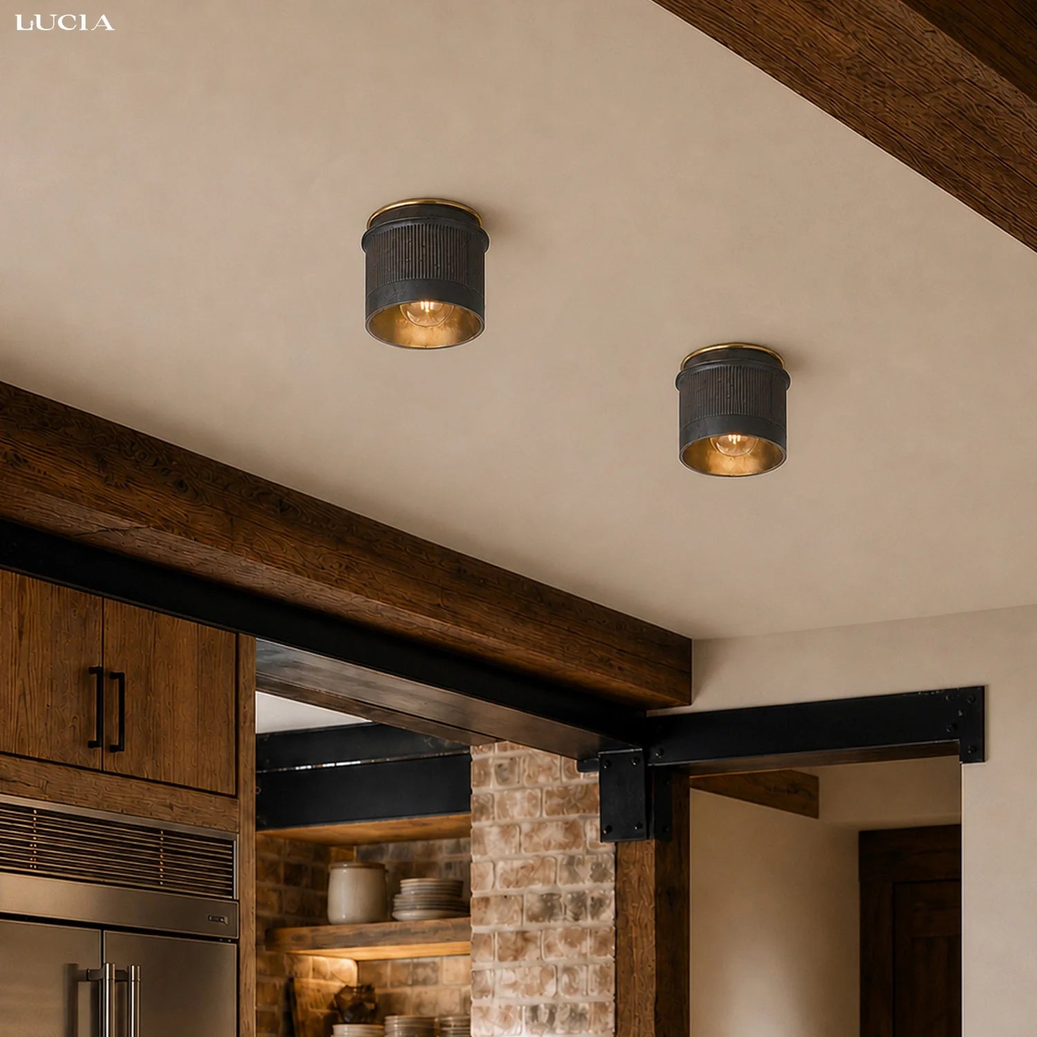 Vintage Zwart Metalen Industriële Plafondlamp Rustiek Design – Flush Mount voor Keuken Slaapkamer Hal | Sansoti