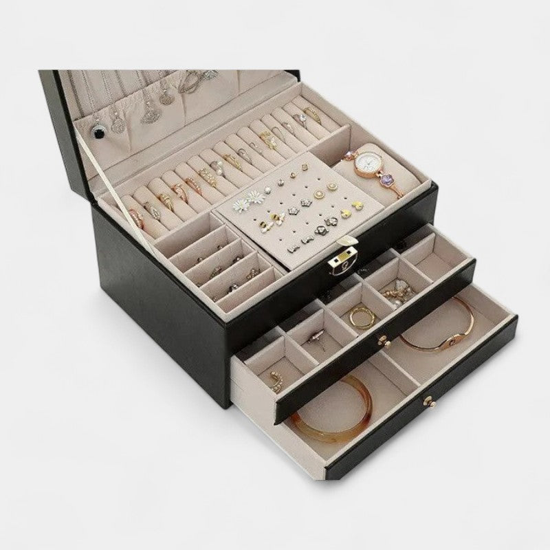 Virelle Sieradendoos Leer Zwart Roze Wit Groen - Luxe Organizer Juwelen Ketting Oorbellen Ring Opbergen Sieraden Box Kaptafel | Sansoti