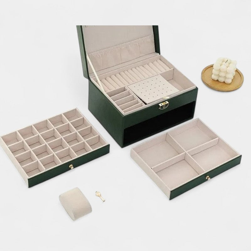 Virelle Sieradendoos Leer Zwart Roze Wit Groen - Luxe Organizer Juwelen Ketting Oorbellen Ring Opbergen Sieraden Box Kaptafel | Sansoti
