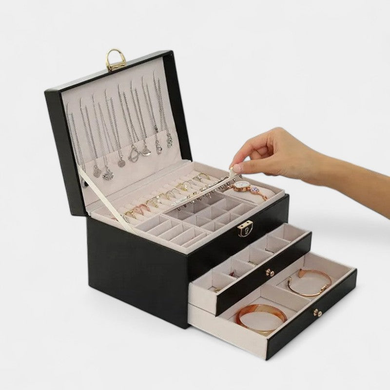 Virelle Sieradendoos Leer Zwart Roze Wit Groen - Luxe Organizer Juwelen Ketting Oorbellen Ring Opbergen Sieraden Box Kaptafel | Sansoti