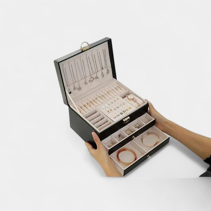 Virelle Sieradendoos Leer Zwart Roze Wit Groen - Luxe Organizer Juwelen Ketting Oorbellen Ring Opbergen Sieraden Box Kaptafel | Sansoti