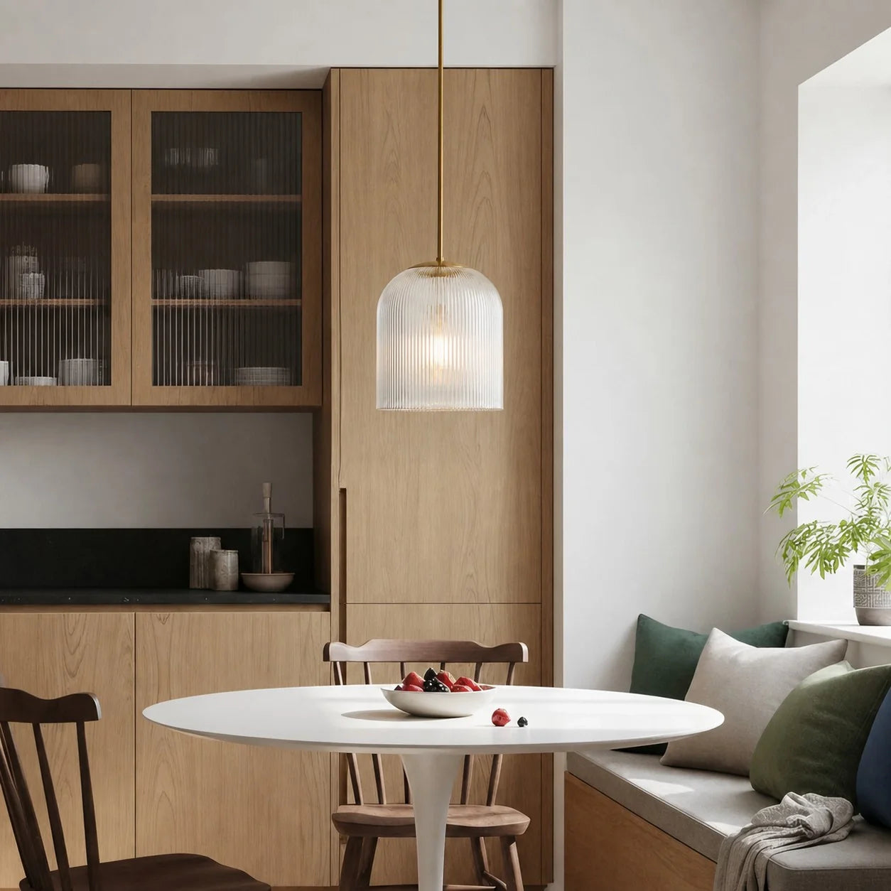 Geribbelde Glazen Hanglamp met Koperen Finish – Landelijke Stijl Verlichting | Sansoti