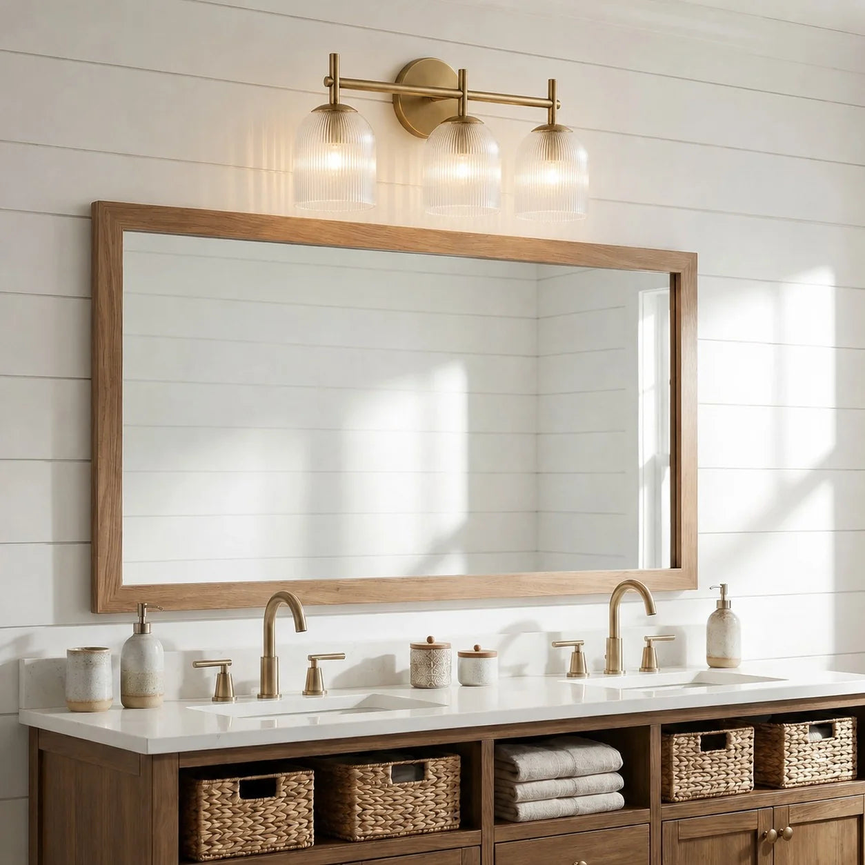 Wandlamp met geribbeld glas en koperen finish voor hal, slaapkamer en badkamer | Sansoti