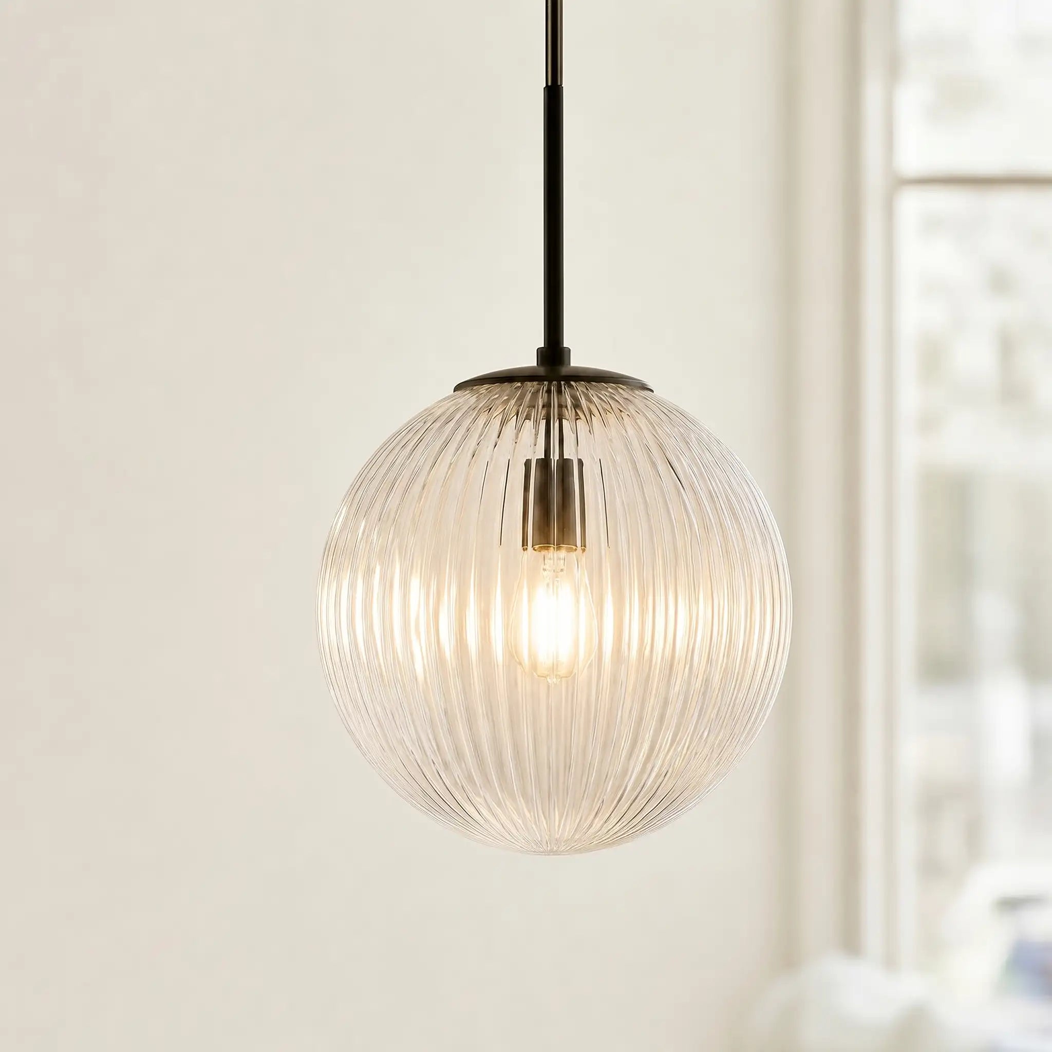 Geribbelde Glazen Hanglamp met Koperen Finish – Landelijke Stijl Verlichting | Sansoti