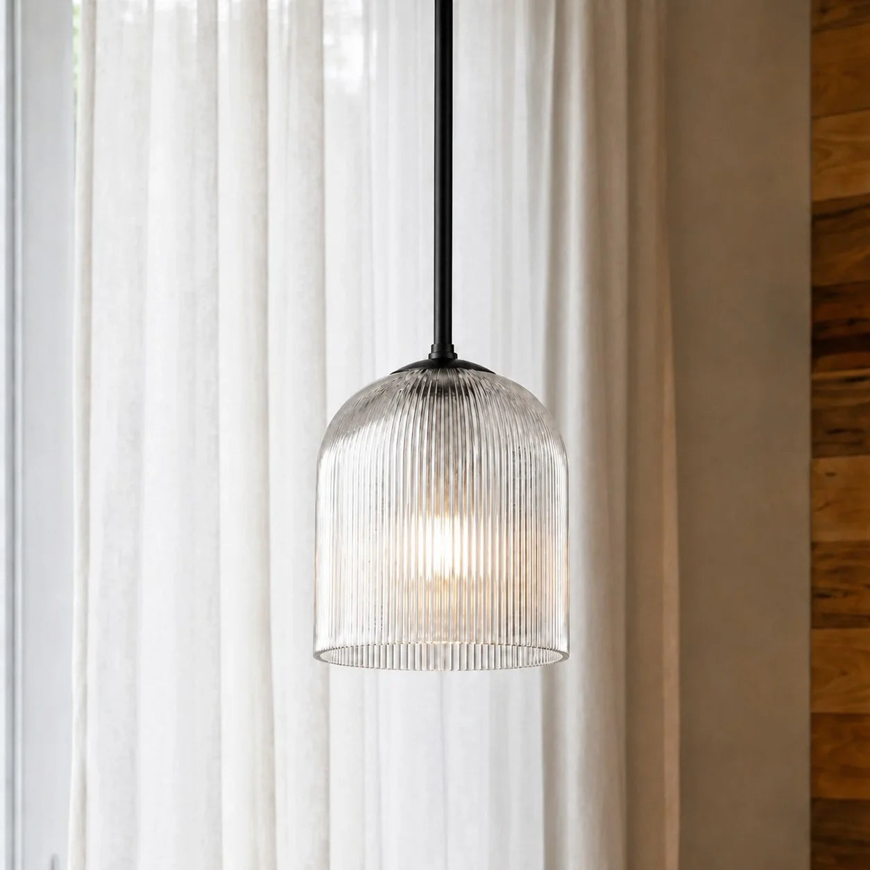 Geribbelde Glazen Hanglamp met Koperen Finish – Landelijke Stijl Verlichting | Sansoti