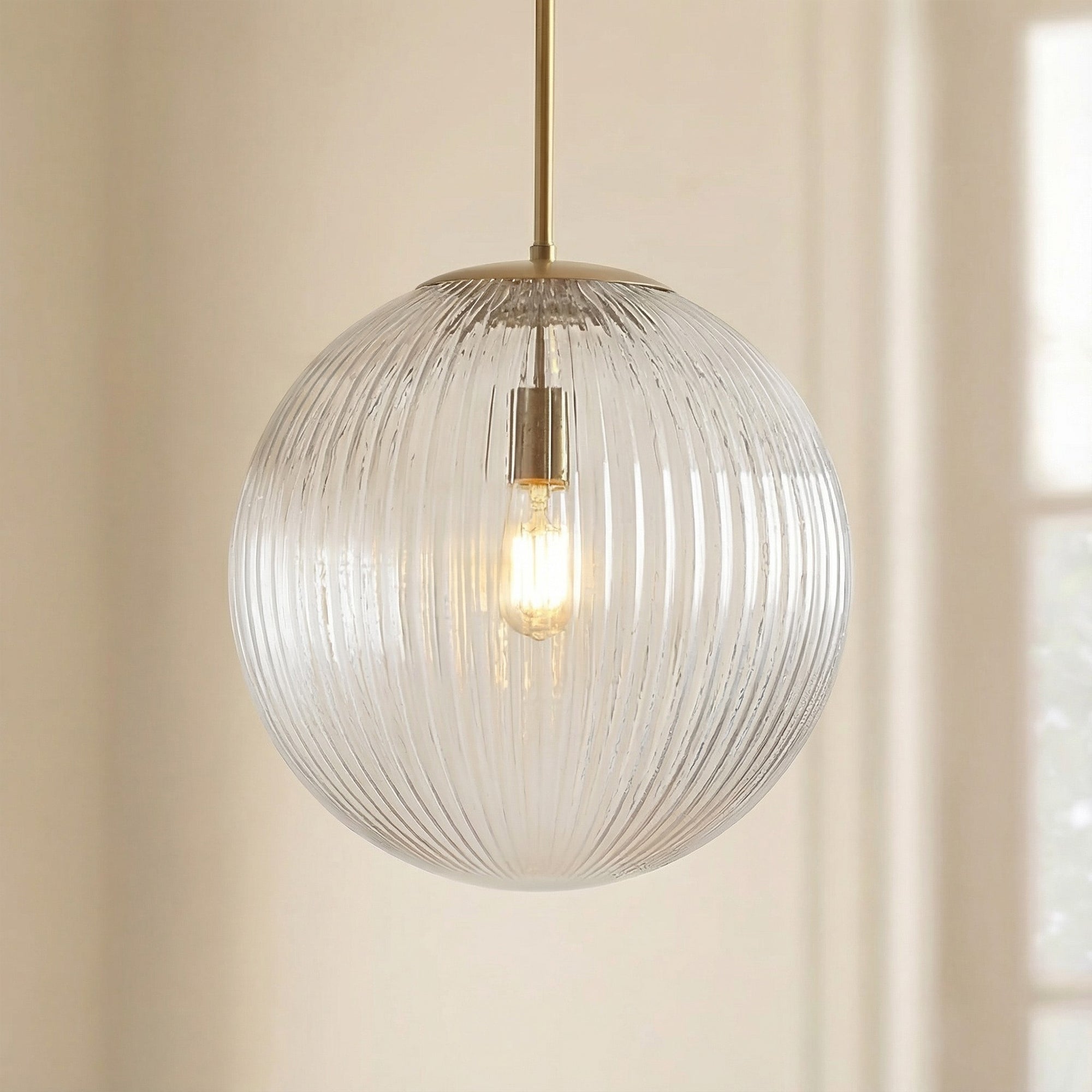 Geribbelde Glazen Hanglamp met Koperen Finish – Landelijke Stijl Verlichting | Sansoti