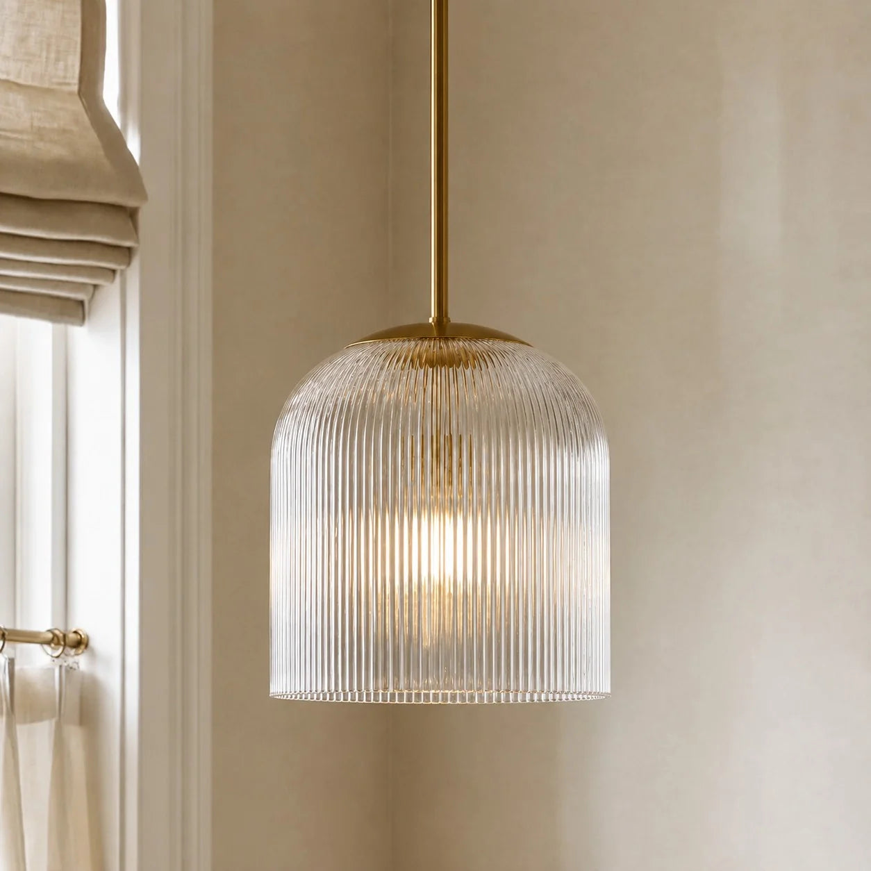 Geribbelde Glazen Hanglamp met Koperen Finish – Landelijke Stijl Verlichting | Sansoti