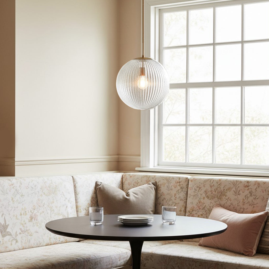 Geribbelde Glazen Hanglamp met Koperen Finish – Landelijke Stijl Verlichting | Sansoti