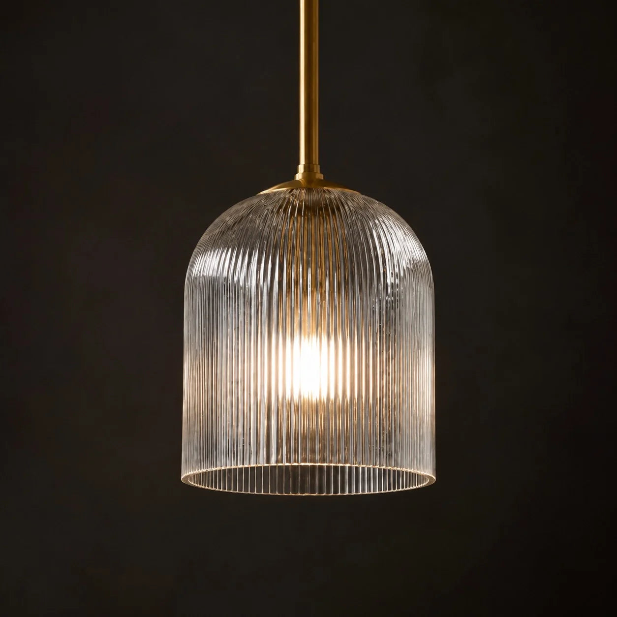 Geribbelde Glazen Hanglamp met Koperen Finish – Landelijke Stijl Verlichting | Sansoti