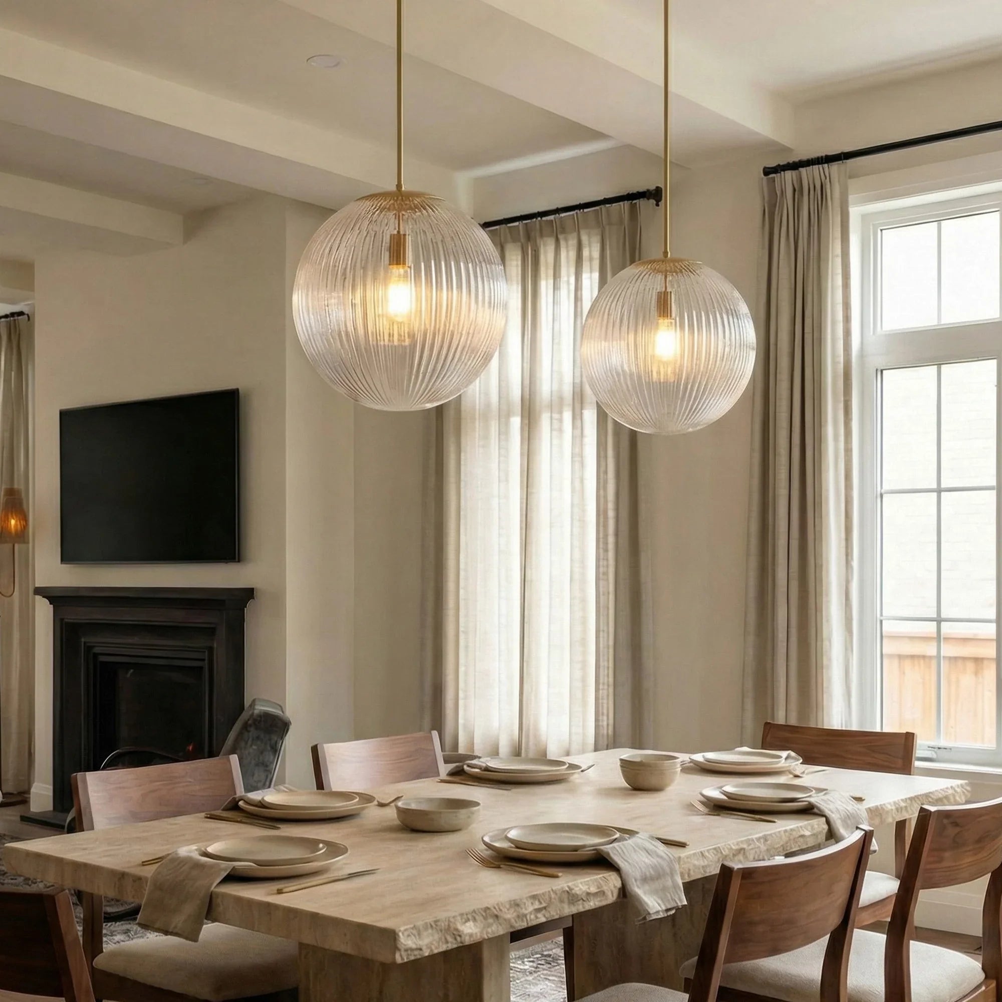 Geribbelde Glazen Hanglamp met Koperen Finish – Landelijke Stijl Verlichting | Sansoti