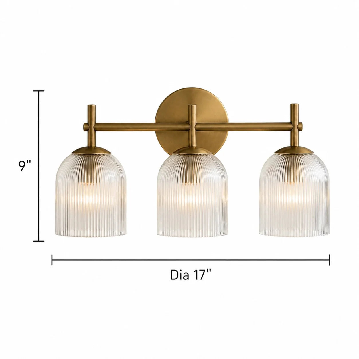 Wandlamp met geribbeld glas en koperen finish voor hal, slaapkamer en badkamer | Sansoti