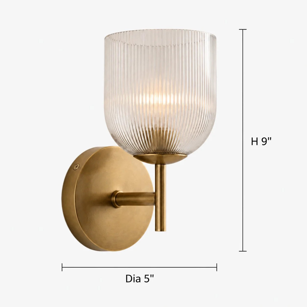 Wandlamp met geribbeld glas en koperen finish voor hal, slaapkamer en badkamer | Sansoti