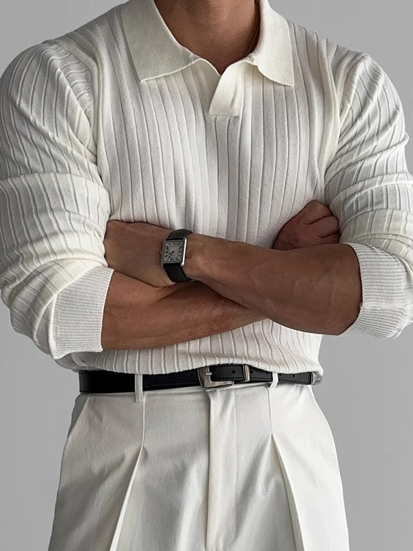 Gestricktes Poloshirt für Herren, tailliert, aus hochwertiger Baumwolle, Weiß, Schwarz, Braun, lässig, stilvoll, bequem, für den Alltag | Sansoti