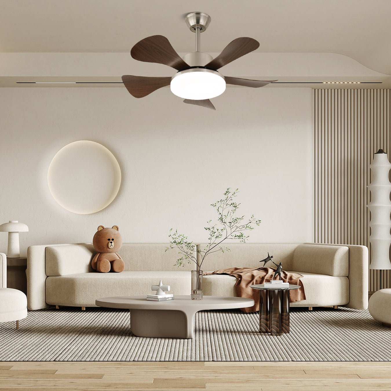 Ceiling Fan with LED Lighting Ø91cm in wood and metal with 6 speeds and remote control modern design for living and bedrooms indoor use | Sansoti