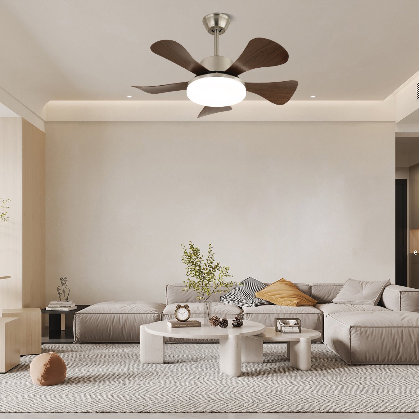Ceiling Fan with LED Lighting Ø91cm in wood and metal with 6 speeds and remote control modern design for living and bedrooms indoor use | Sansoti