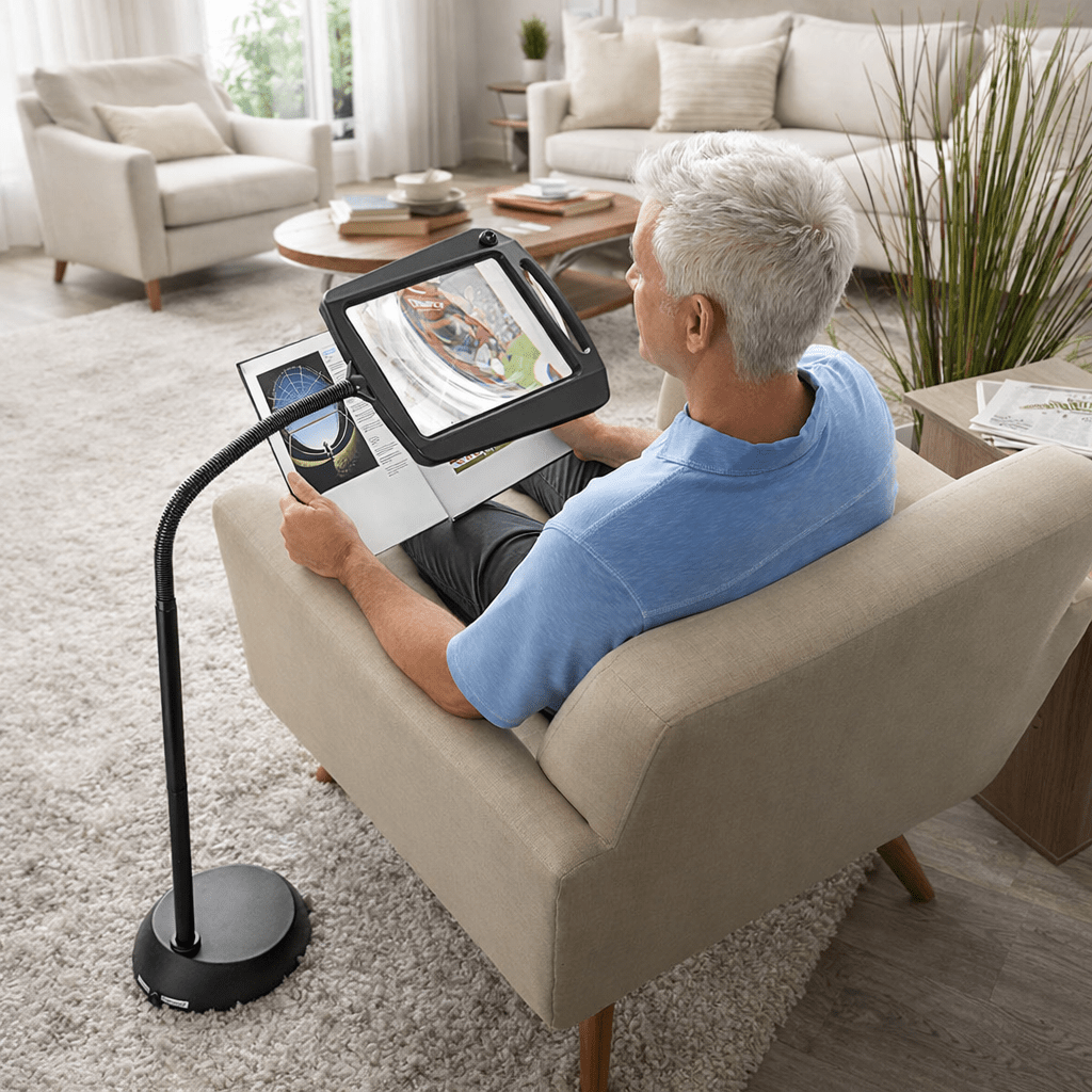 Standing Reading Lamp with 3x Magnification and Flexible Arm – Energy-Efficient LED Lighting for Precise Handwork | Sansoti