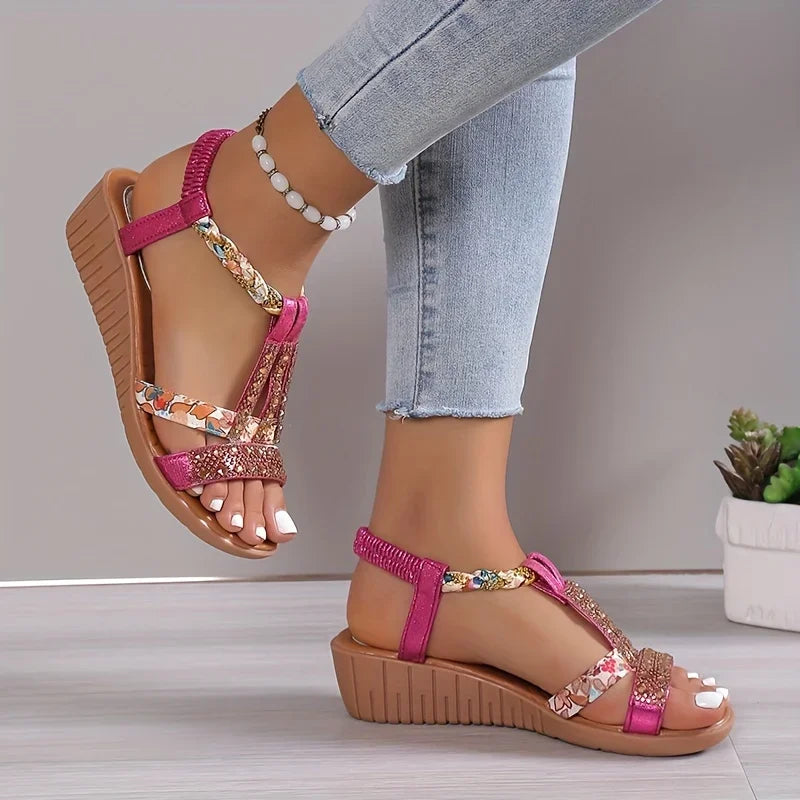 Damen-Sandalen mit Keilabsatz, weicher Sohle, orthopädischem Komfort und geringem Gewicht zum Gehen und Wandern im Sommerurlaub am Strand | Sansoti