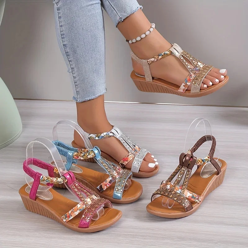 Damen-Sandalen mit Keilabsatz, weicher Sohle, orthopädischem Komfort und geringem Gewicht zum Gehen und Wandern im Sommerurlaub am Strand | Sansoti