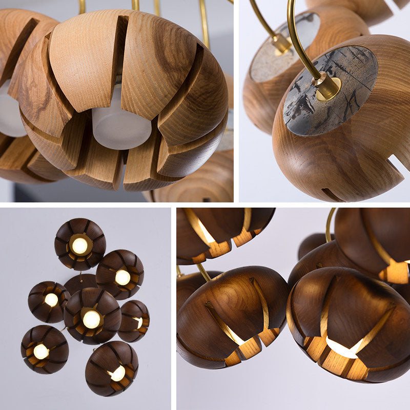 Wooden Cluster Chandelier with Multiple Lights Ceiling Lamp for Dining Room Bedroom Living Room Lighting | Sansoti