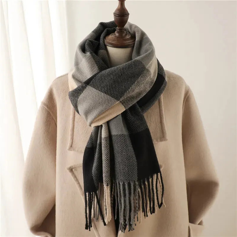 Weicher Kaschmir-Schal mit Karomuster 200x65cm Winterschal Damenschal Warmes Winteraccessoire Kariert | Sansoti
