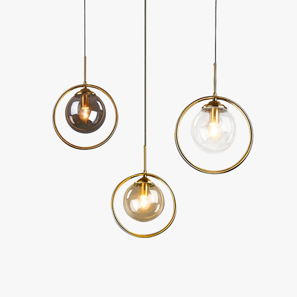 Suspension en verre avec anneau métallique E27 à intensité variable, plafonnier pour salon, salle à manger et chambre, moderne | Sansoti