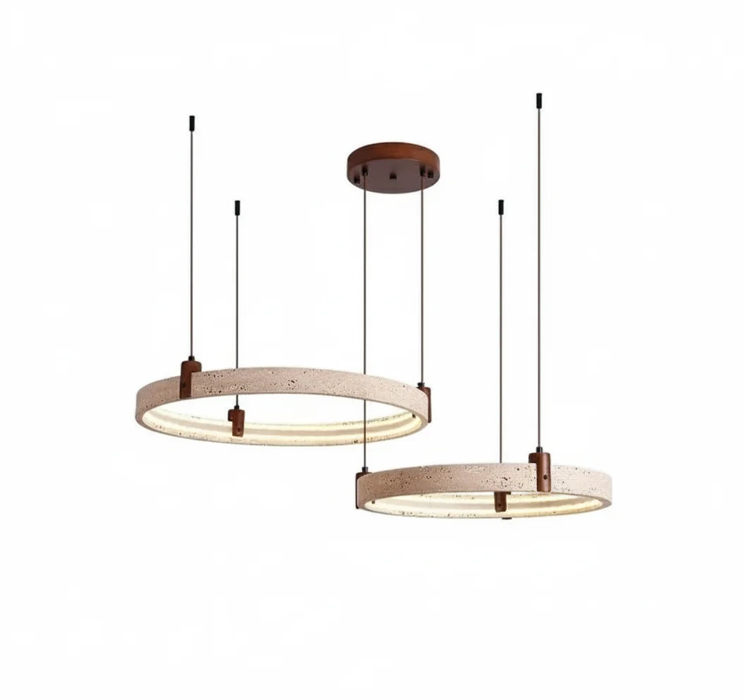 Runde Naturstein-Deckenleuchte aus Travertin, dimmbare LED-Hängeleuchte für Wohnzimmer und Esszimmer, luxuriöses Design-Interieur | Sansoti