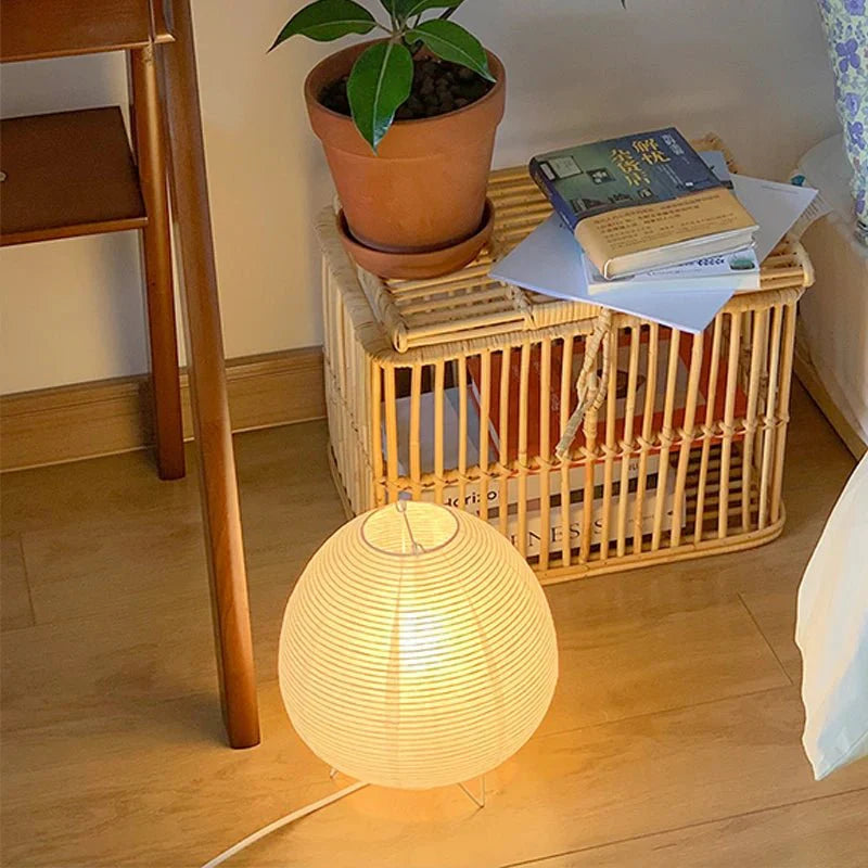 Japanese-Inspired Table Lamp Paper E14 Socket Minimalist Desk Lamp Ambient Light Living Room Zen Design | Sansoti