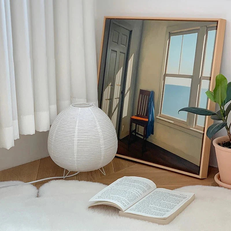 Japanese-Inspired Table Lamp Paper E14 Socket Minimalist Desk Lamp Ambient Light Living Room Zen Design | Sansoti
