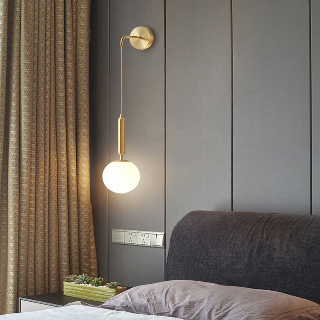 Glaskugel-Wandleuchte Verstellbar mit goldenem Kabel Schlafzimmer Wohnzimmer Nordic Skandinavisches Design LED | Sansoti