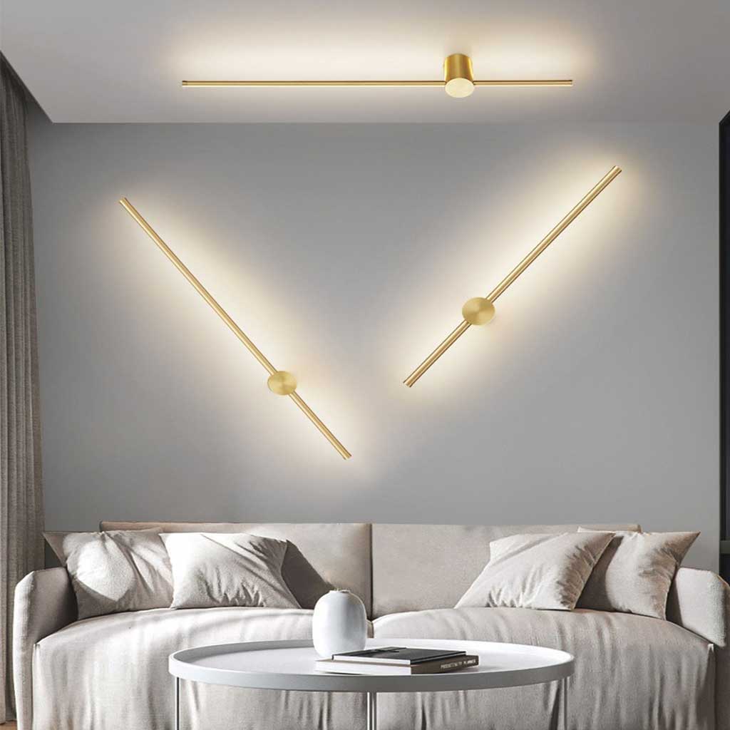 Applique murale linéaire en aluminium doré, 60-100 cm, LED d’ambiance, chambre, salon, design moderne scandinave | Sansoti