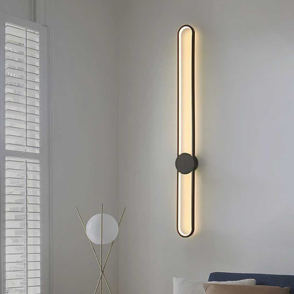 Ovale LED-Wandleuchte aus Aluminium, Schwarz-Gold, Schlafzimmer, Wohnzimmer, Flur, moderne minimalistische Beleuchtung | Sansoti