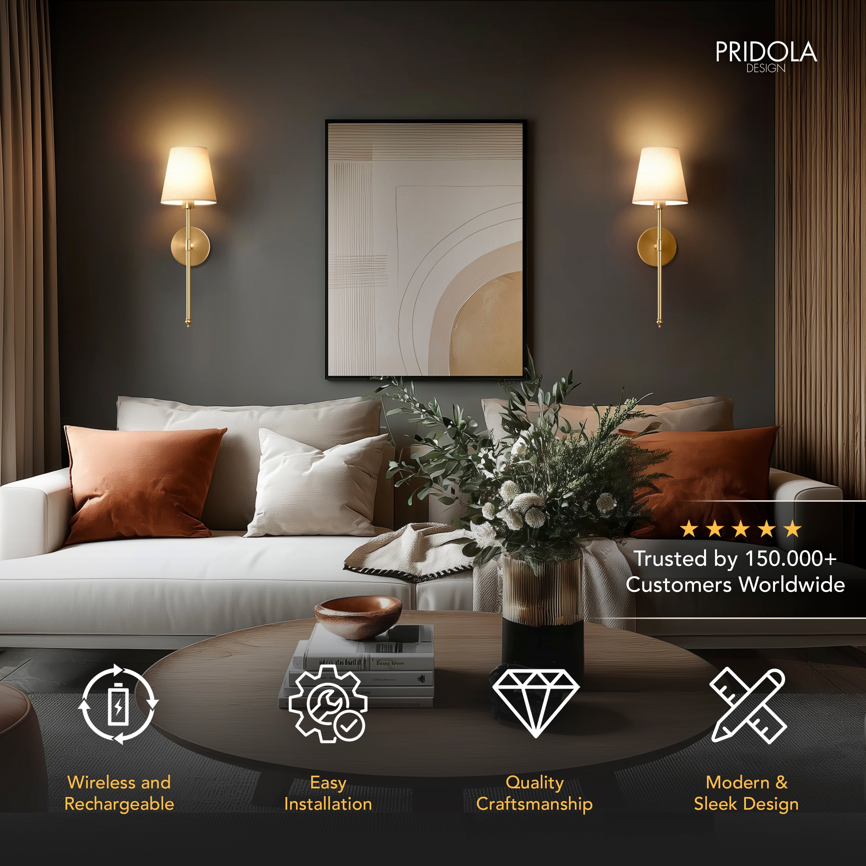Applique murale sans perçage Sans fil 2 pièces Télécommande Dimmable Température de couleur réglable | Restfield