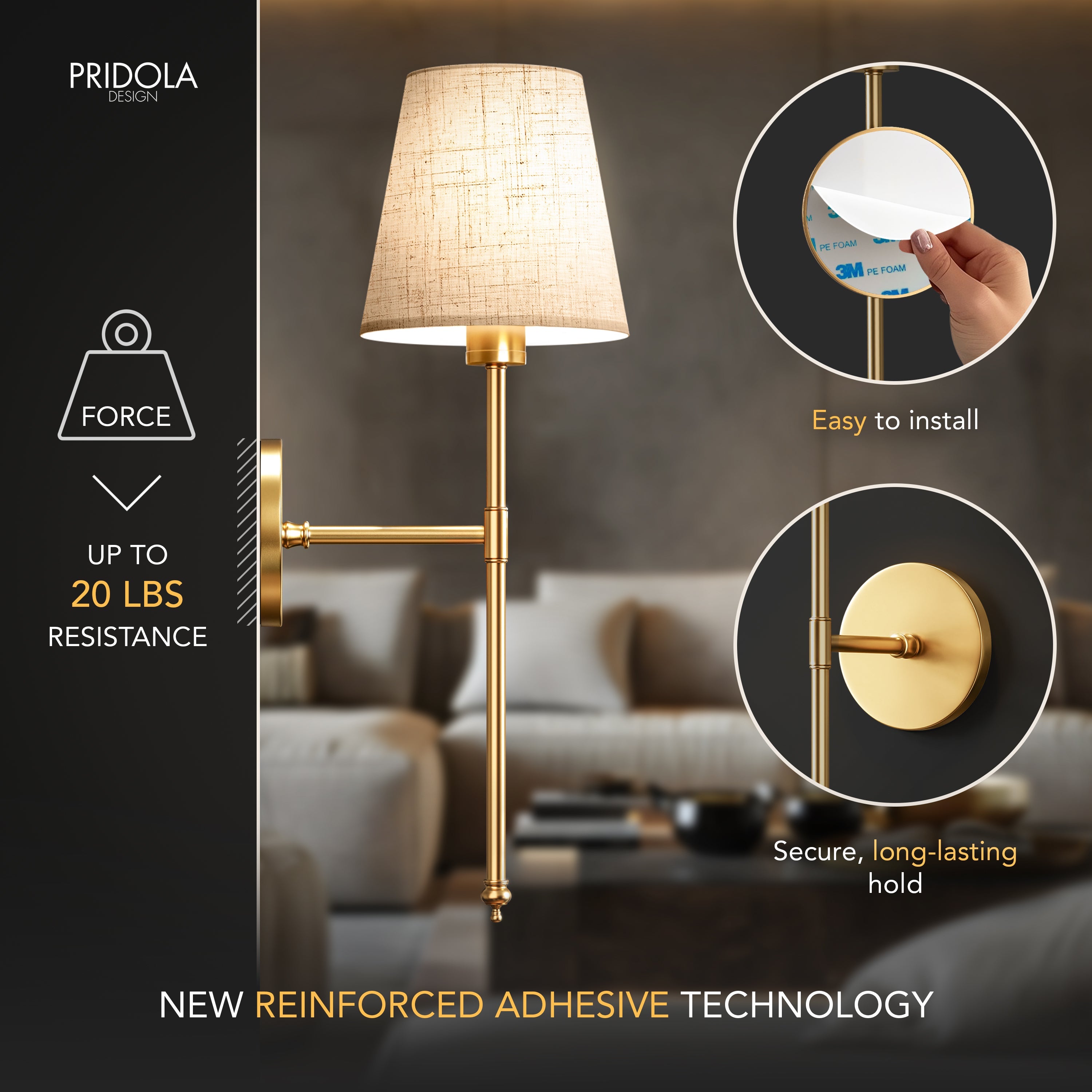 Wandlampe Gold Leinen Schirm Set 2 Kabellos Fernbedienung Dimmbar RGB Schlafzimmer Wohnzimmer | Restfield