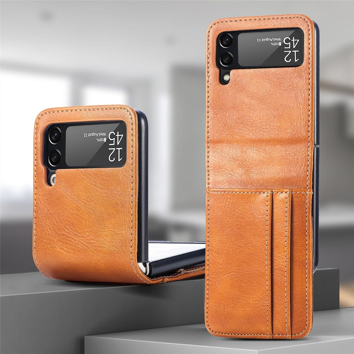 Flip Telefoon Portemonnee Hoes met Kaartvakken PU Leer Beschermhoes voor Klaptelefoon Zwart Blauw Compact | Sansoti