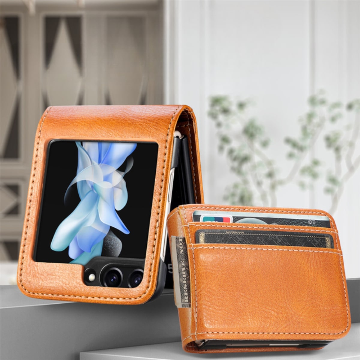 Flip Telefoon Portemonnee Hoes met Kaartvakken PU Leer Beschermhoes voor Klaptelefoon Zwart Blauw Compact | Sansoti