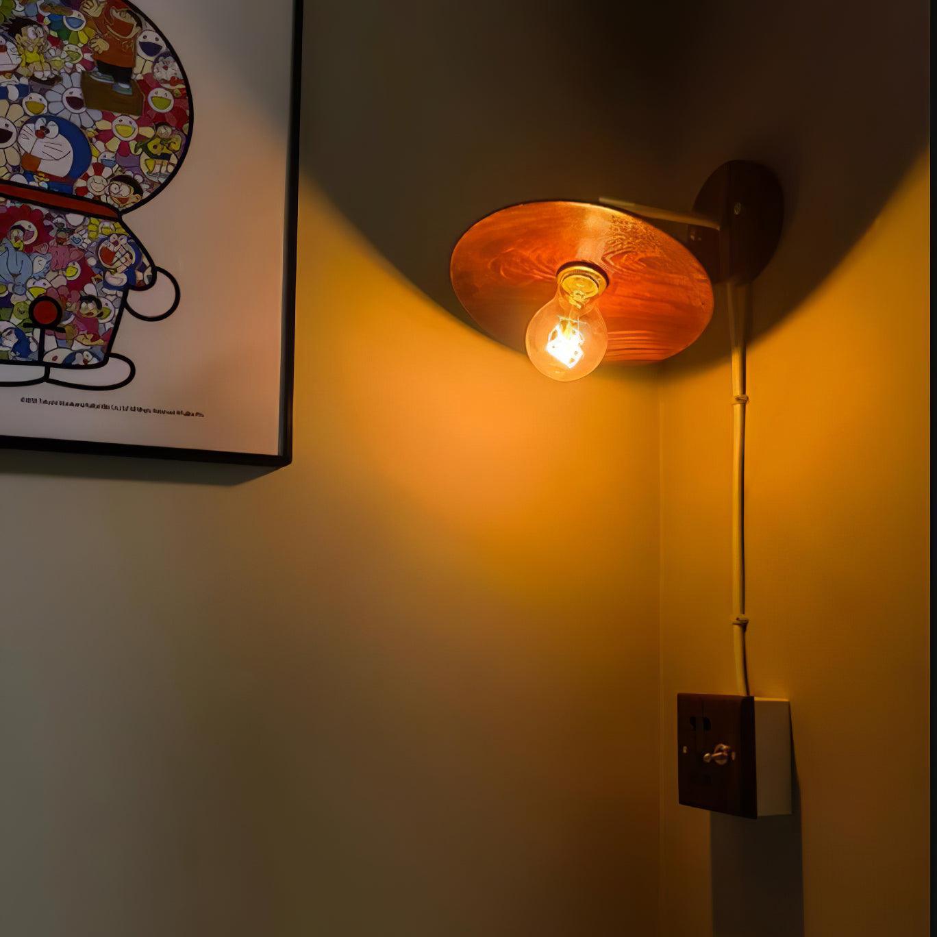 Wandleuchte Walnussholz Messing E27 20cm Rund Wohnzimmer Schlafzimmer Flur Japandi