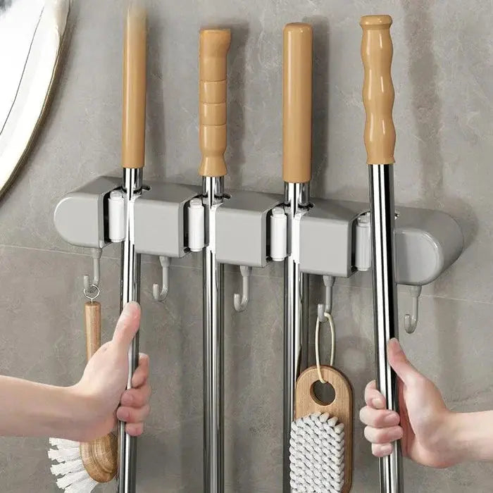 Wandhouder voor Bezems, Dweilstokken en Werktuigen Ruimtebesparende Wandmontage Organizer met Stevige Grip voor Reinigingsbenodigdheden en Gereedschap | Sansoti