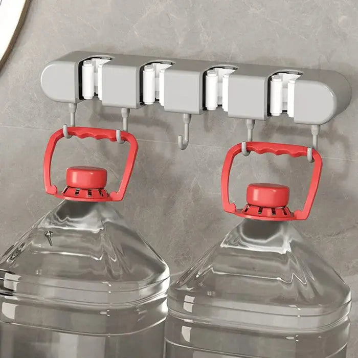 Wandhouder Bezem Mop Gereedschap Kunststof Edelstaal 33x5x9cm 4 Grepen 5 Haken Keuken Garage Werkplaats Opbergen Schroeven Zelfklevend | Sansoti
