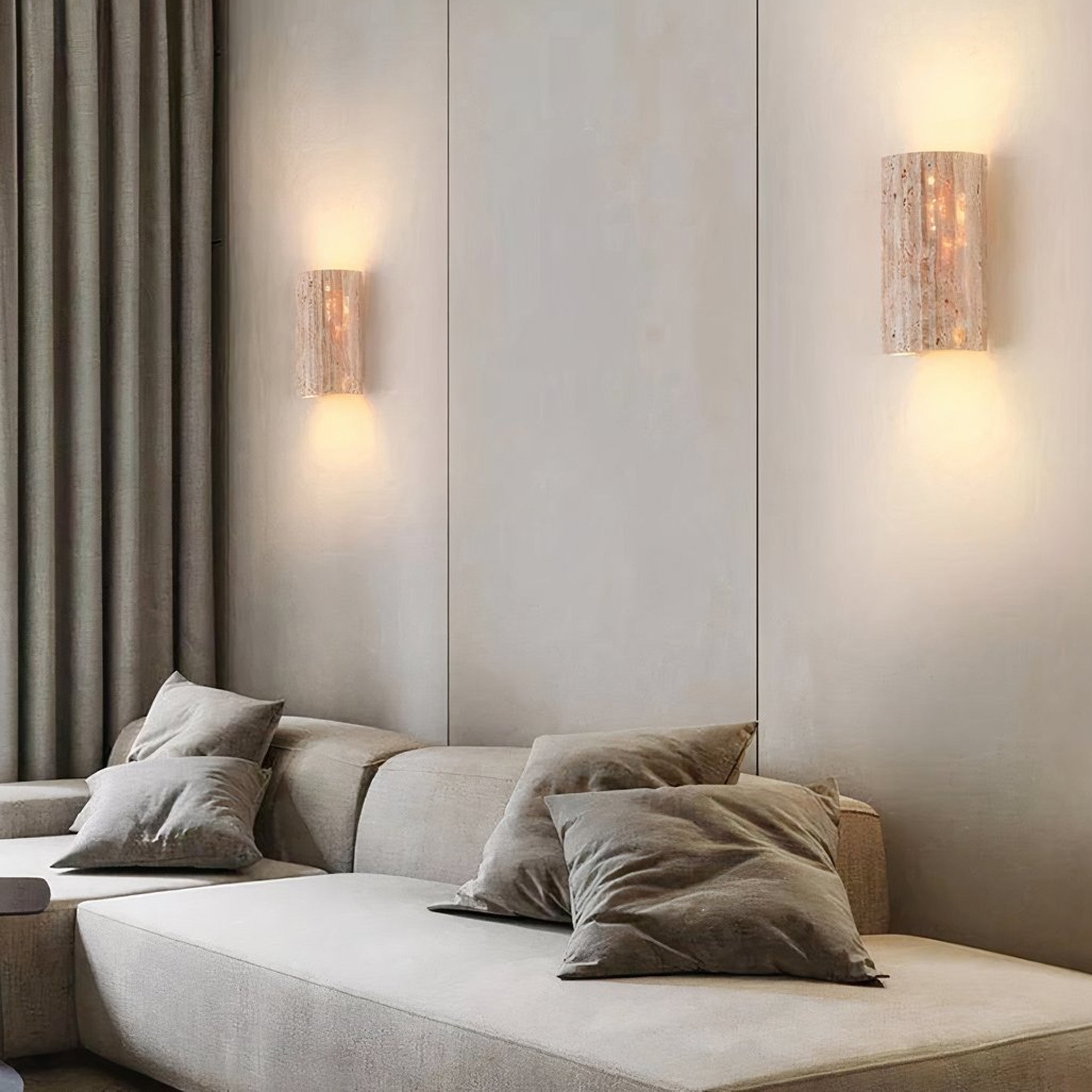 Travertijn Wandlamp Cilinder E27 Natuursteen Verlichting Voor Gang Slaapkamer Woonkamer 16.5cm Hoog Sfeervol | Sansoti
