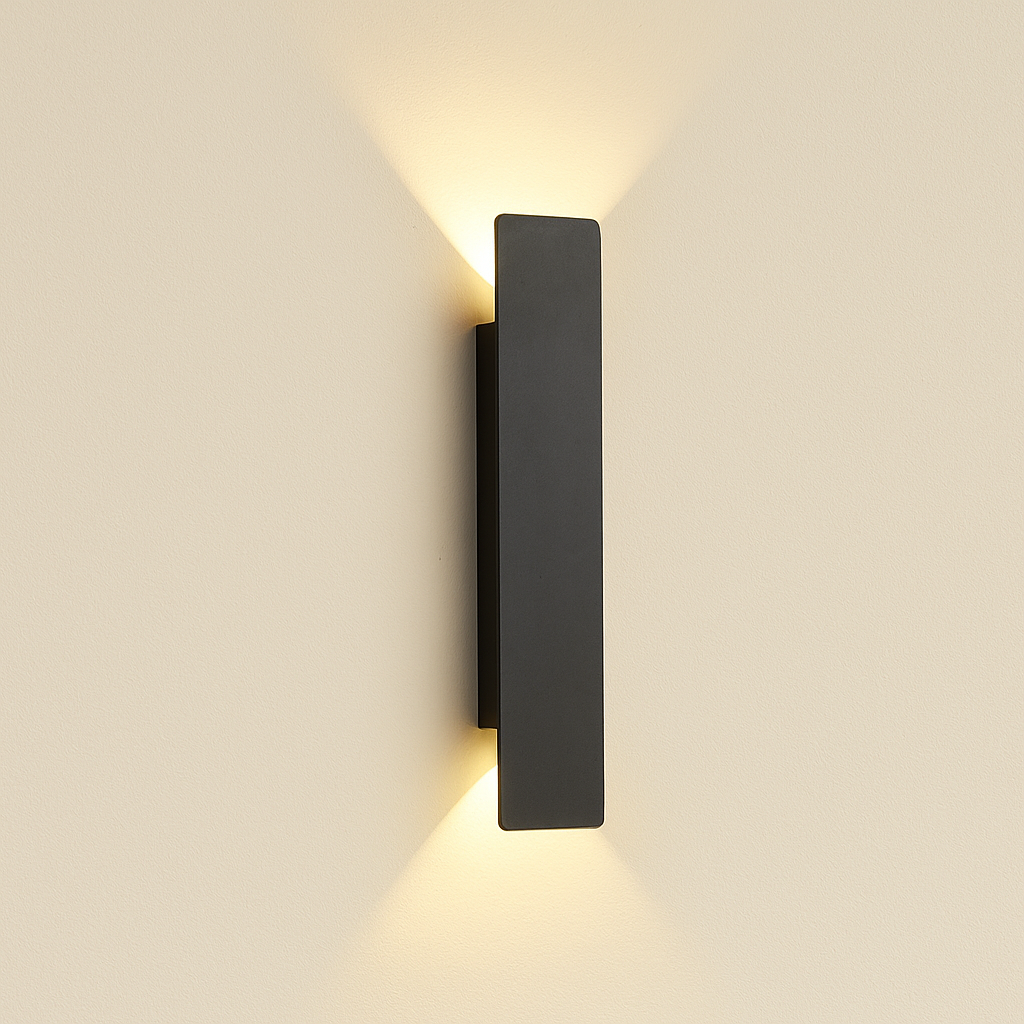 Moderne LED Wandlamp voor Buiten IP65 Aluminium Up & Down Licht Warm Wit Zwart voor Gevel en Terras | Sansoti