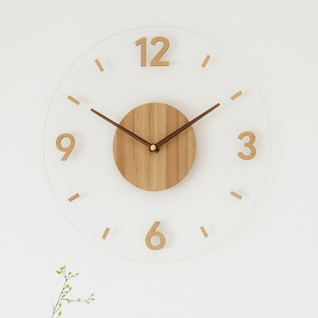 Stille Wandklok Hout Scandinavisch Design 35cm Geluidsarm Kwarts Natuurlijke Woonkamer Slaapkamer Kantoor | Sansoti