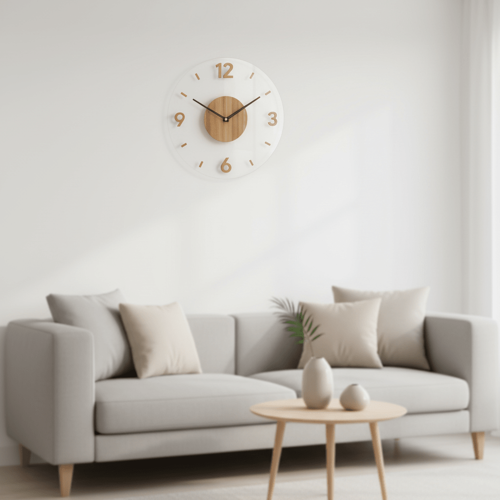 Stille Wandklok Hout Scandinavisch Design 35cm Geluidsarm Kwarts Natuurlijke Woonkamer Slaapkamer Kantoor | Sansoti