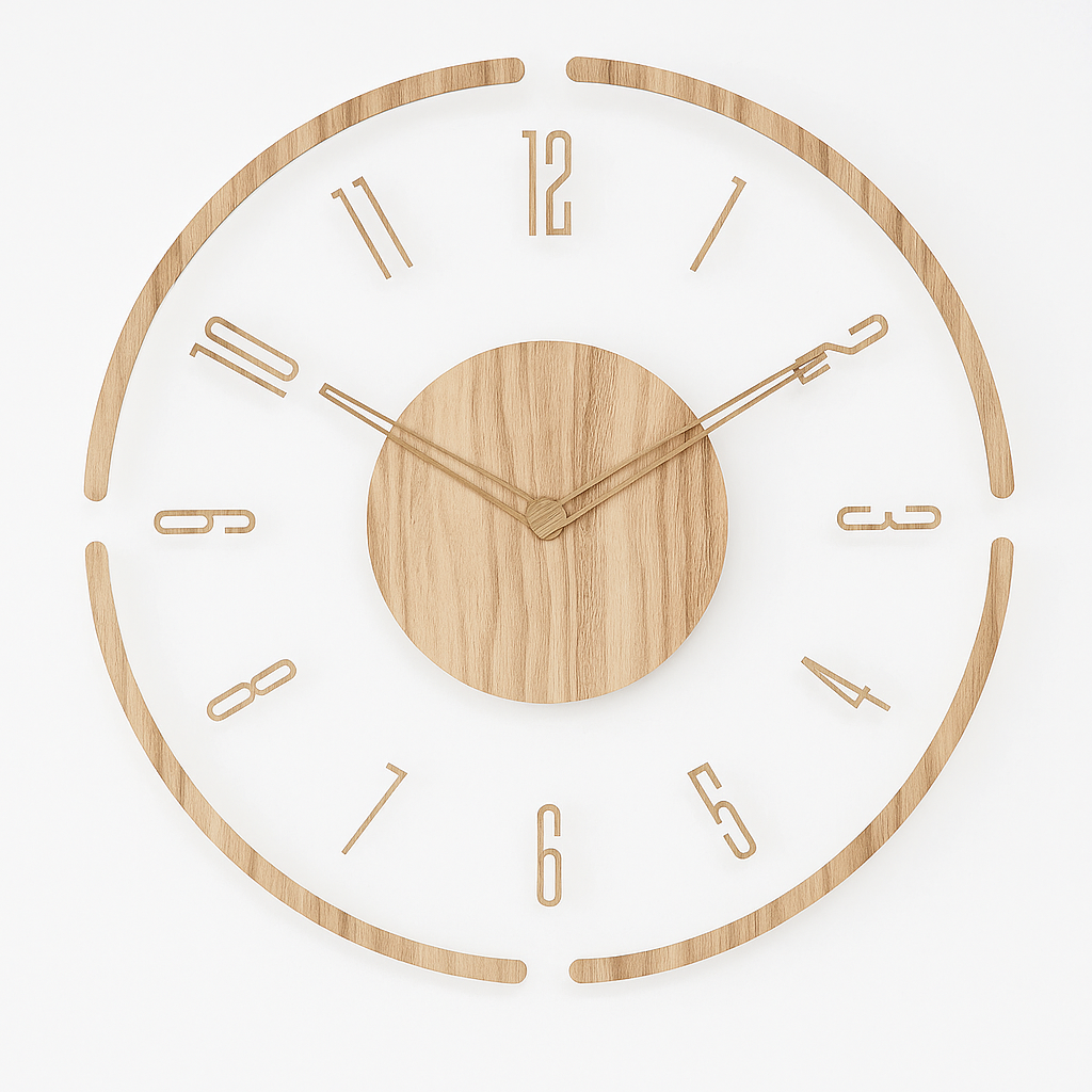 Wandklok Hout Stil Scandinavisch 35cm Geluidloos Quartz Natuurlijk | Sansoti