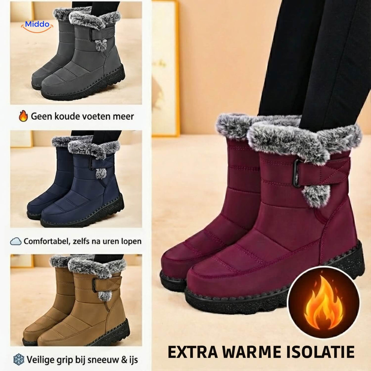 Gefütterte Winterstiefel für Damen und Herren, wasserabweisend, rutschfest, warm, mit Fleecefutter, knöchelhoch, Schneestiefel für den Winter | Sansoti