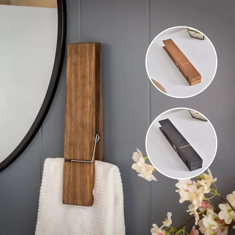 Wandhaak Knijper Hout Handdoekhouder Deur Natuurlijk Design Badkamer Kinderkamer | Sansoti