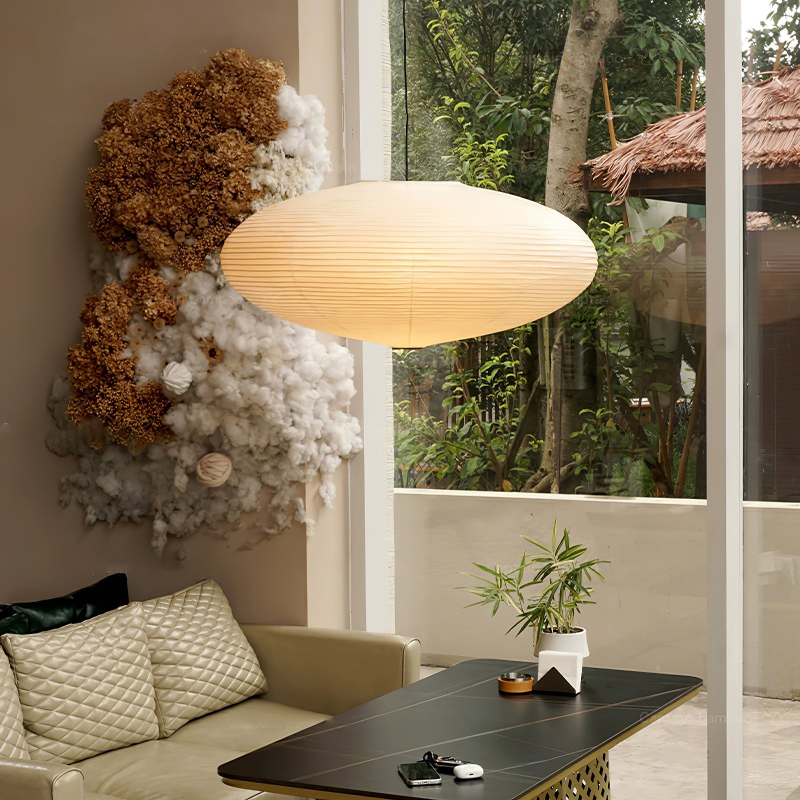 Handgemaakte Washi Papieren Hanglamp – Japans Design met E26/E27 Fitting – Zachte Verlichting voor Woonkamer, Slaapkamer & Eetkamer – Met Montagehaakjes | Sansoti