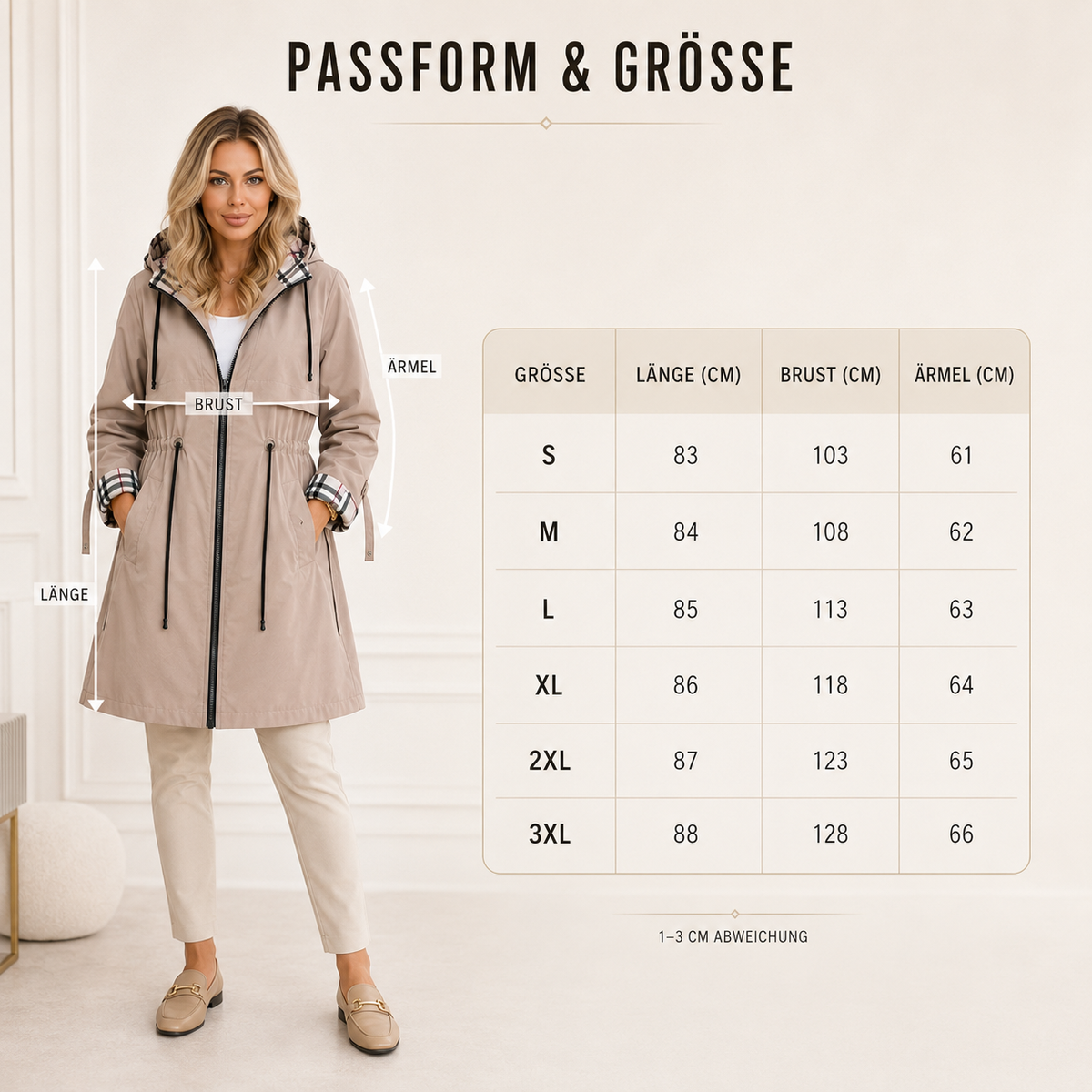 Waterdichte Damesjas met Capuchon Polyester Winddicht Getailleerd Outdoor Regenjas Bruin Beige Zwart S-3XL | Sansoti
