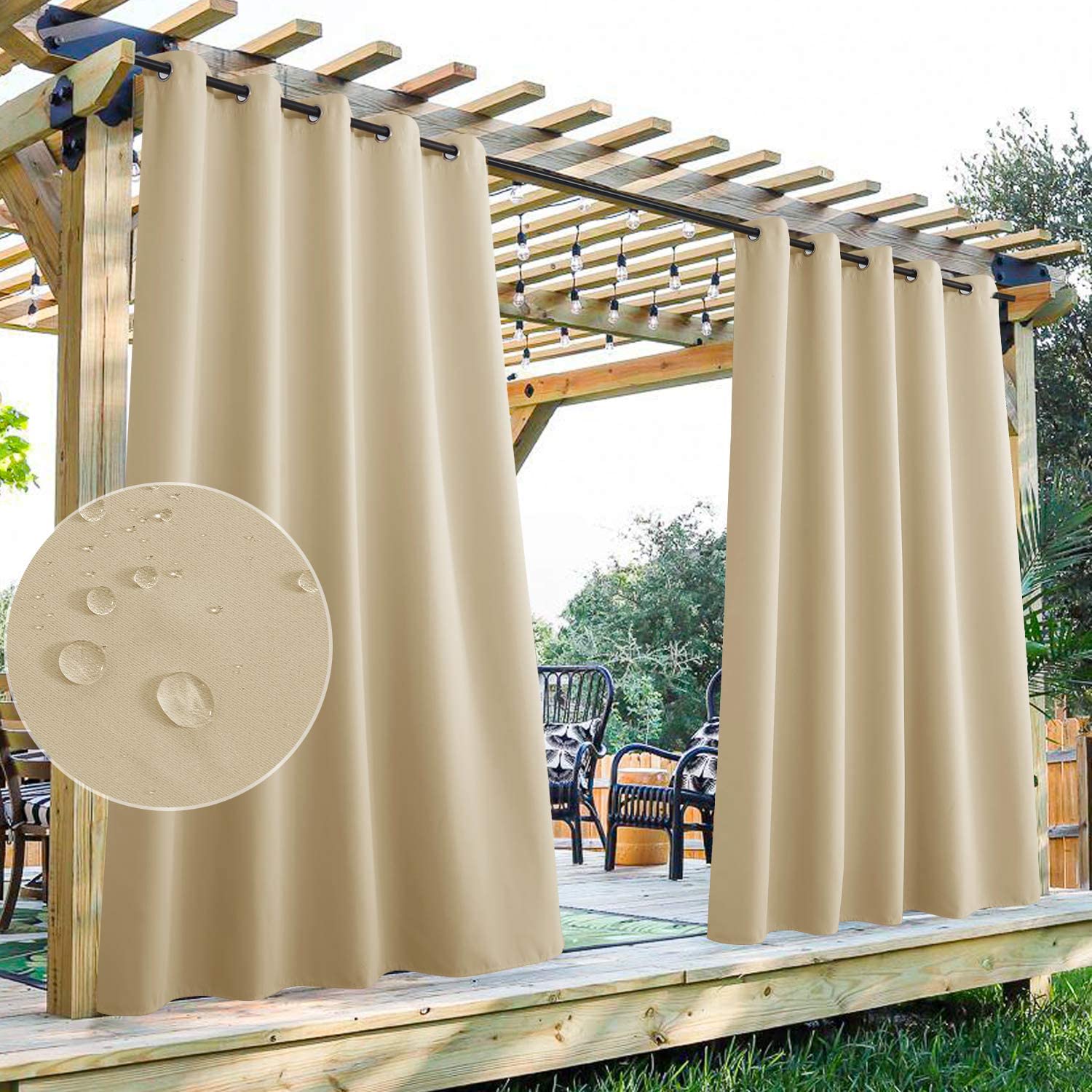 Waterproof Terrace Curtain with Eyelets – 2 Panels Outdoor Privacy UV Protection Windproof | Sansoti