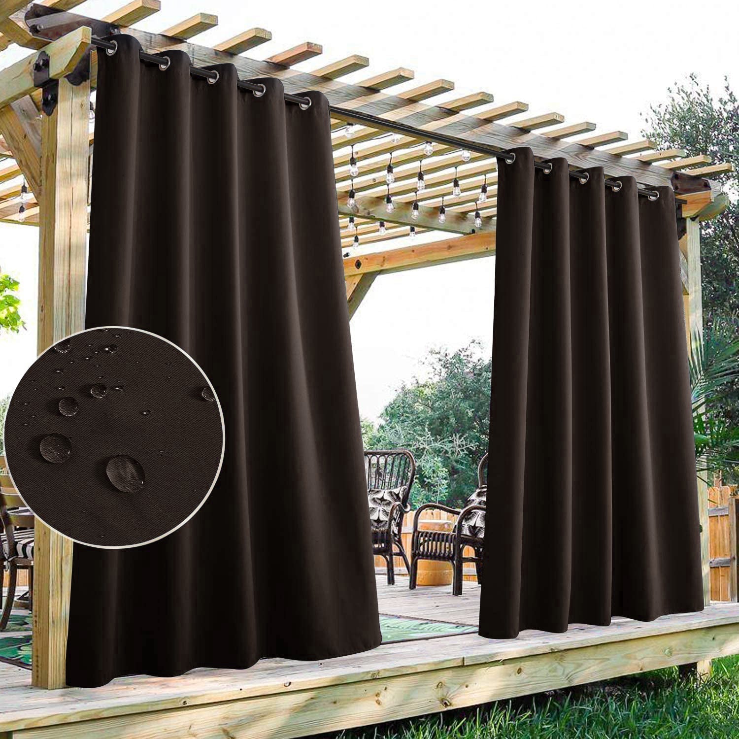 Waterproof Terrace Curtain with Eyelets – 2 Panels Outdoor Privacy UV Protection Windproof | Sansoti