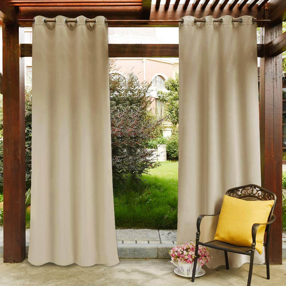 Waterproof Terrace Curtain with Eyelets – 2 Panels Outdoor Privacy UV Protection Windproof | Sansoti